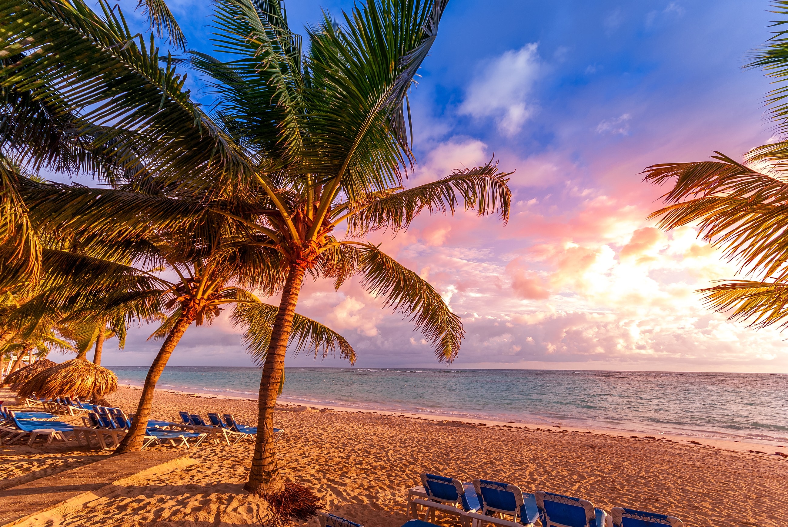 Vero Beach at sunrisewith palm trees.